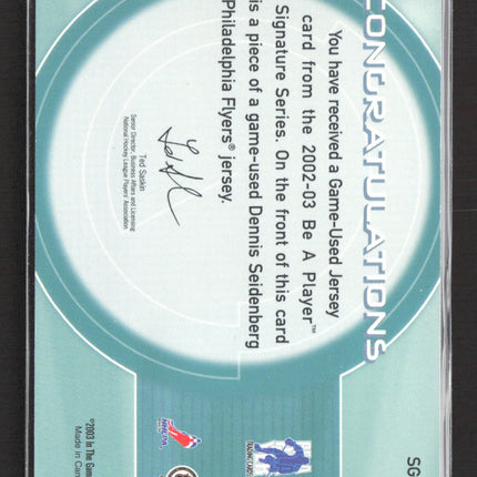 2002 In The Game Be Player Signature Series Dennis Seidenberg #SGJ-65 1/1 Jersey