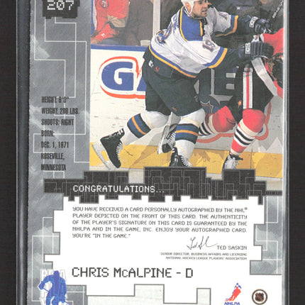 1999 In The Game Millennium Signature Series Chris McAlpine #207 Auto