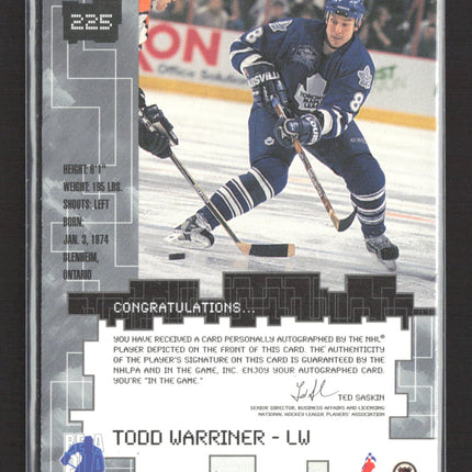 1999 In The Game Millennium Signature Series Todd Warriner #225