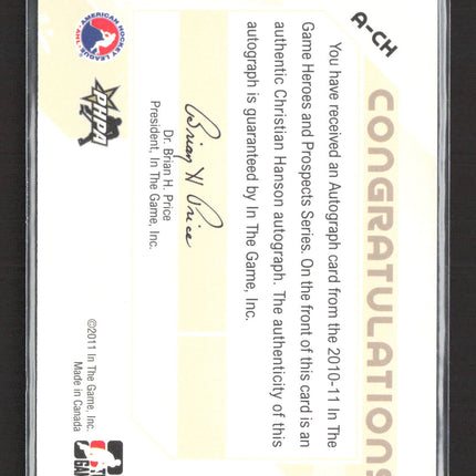2011 In The Game Heroes and Prospects Christian Hanson #A-CH Auto