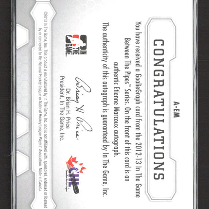 2013 In The Game Between The Pipes Etienne Marcoux #A-EM Auto