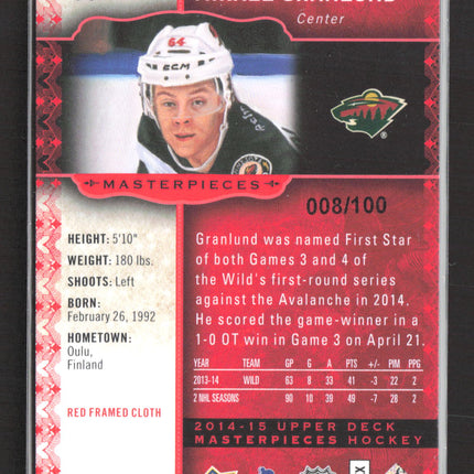 2015 Upper Deck Masterpieces Mikael Granlund #86 Red Framed Cloth 008/100