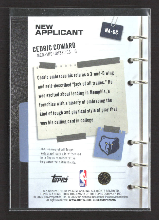 2025 Topps New Applicant Cedric Coward #NA-CC RC 2/5 Red Foil Auto