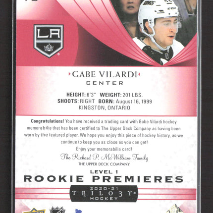 2020 Upper Deck Trilogy Rookie Premieres Gabe Vilardi #70 Memorabilia Jersey