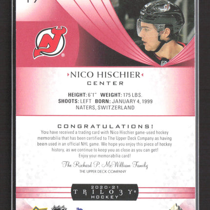 2020 Upper Deck Trilogy Nico Hischier #17 Jersey