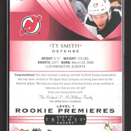 2020 Upper Deck Trilogy Rookie Premieres Ty Smith #TS Jersey Patch 314/499