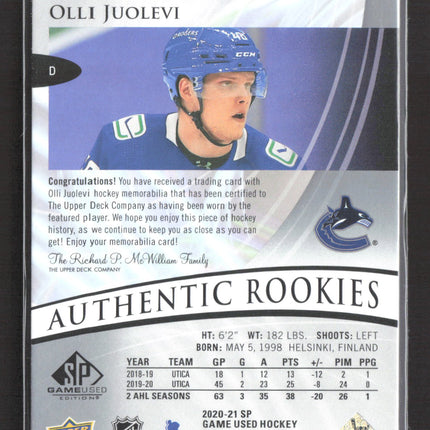 2021 Upper Deck SP Game Used Hockey Authentic Rookies Olli Juolevi #164 Jersey