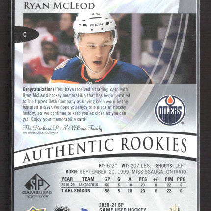 2021 Upper Deck SP Game Used Hockey Ryan McLeod #159 Memorabilia Jersey