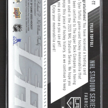 2021 UD SP Game Used NHL Stadium Series Fabrics Tyler Toffoli #SSF-TT Jersey