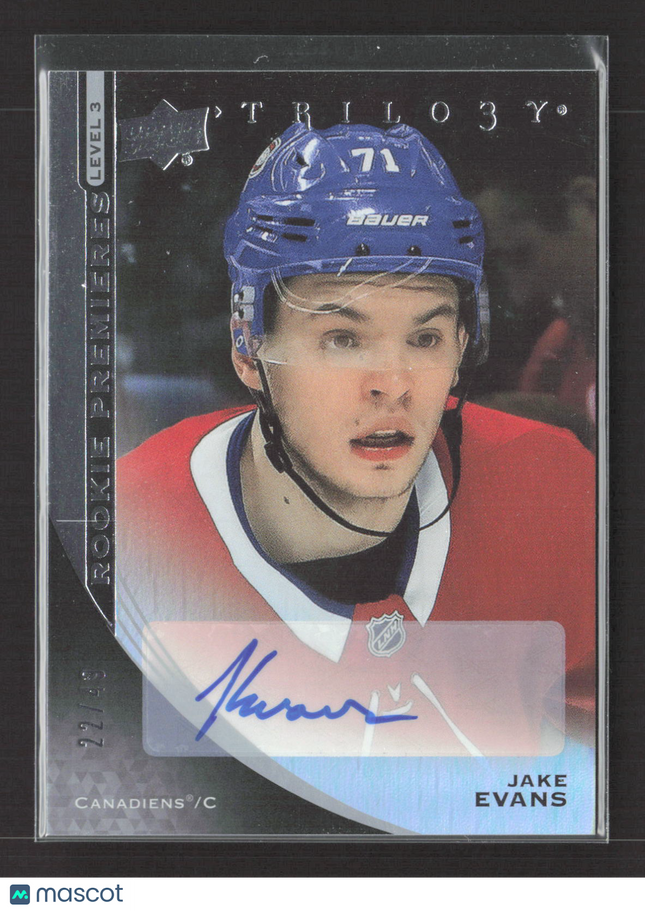 2020 Upper Deck Trilogy Rookie Premieres Jake Evans #129 Level 3 22/49 Auto