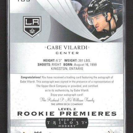 2020 Upper Deck Trilogy Rookie Premieres Level 2 Gabe Vilardi #103 Auto /199