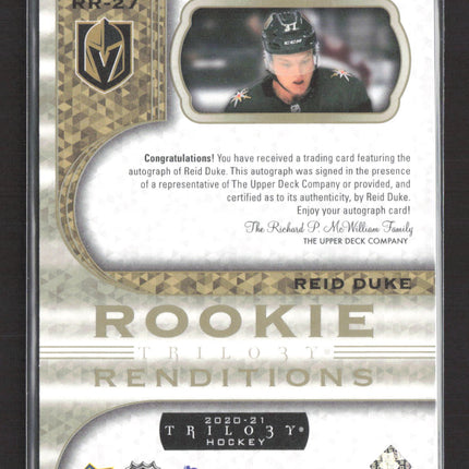 2021 Upper Deck Trilogy Rookie Renditions Reid Duke #RR-27 Auto
