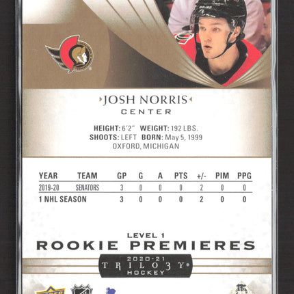 2020 Upper Deck Trilogy Rookie Premieres Level 1 Josh Norris #74