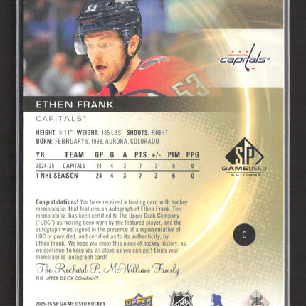 2026 Upper Deck SP Game Used Edition Ethen Frank #AR-EF Red Auto Jersey /149
