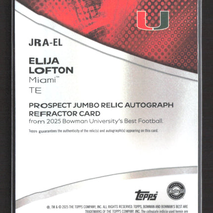 2025 Bowman University Best Elija Lofton #JRA-EL Refractor Black Patch Auto /10