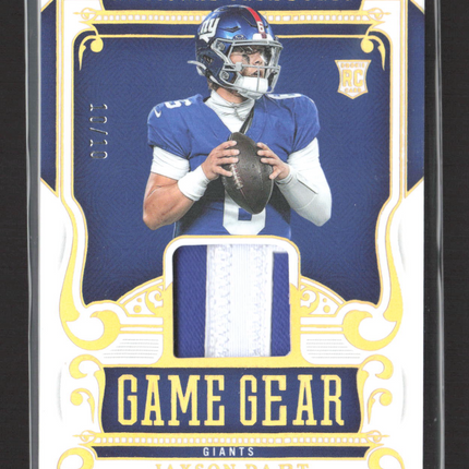 2025 Panini National Treasures Game Gear Jaxson Dart #GGR-JDT RC Patch Gold /10