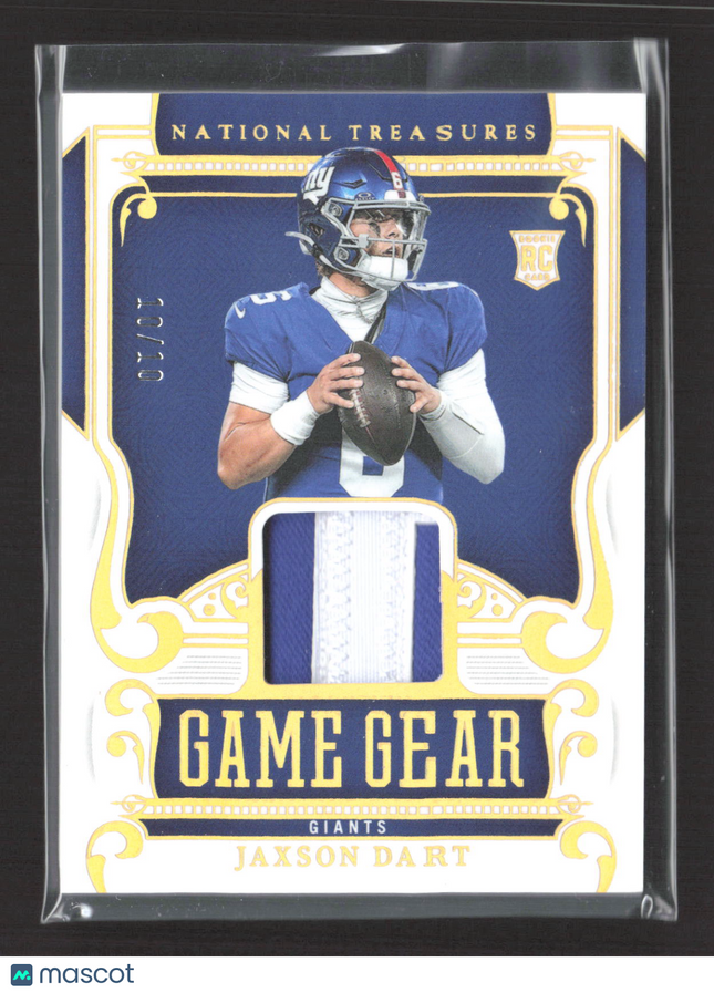 2025 Panini National Treasures Game Gear Jaxson Dart #GGR-JDT RC Patch Gold /10