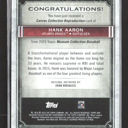 2020 Topps Museum Collection Hank Aaron #CCR-38 Canvas Reproduction