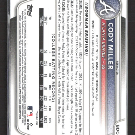 2023 Bowman Chrome Cody Miller #BDC-91 Refractor 1st Bowman