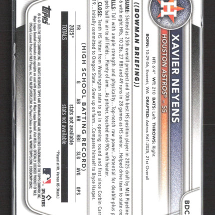 2025 Bowman Chrome Xavier Neyens #BDC-2 1st Bowman