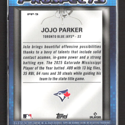 2025 Topps Bowman Chrome Prized Prospects Jojo Parker #PP-9