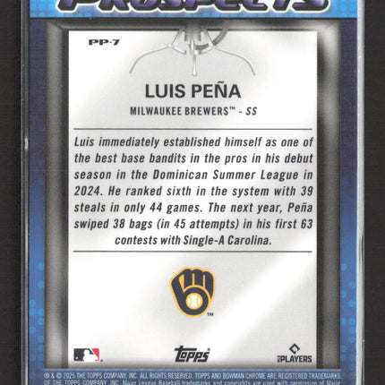 2025 Topps Bowman Chrome Prized Prospects Luis Peña #PP-7