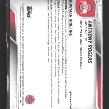 2025 Bowman Chrome University Anthony Rogers #68 RayWave