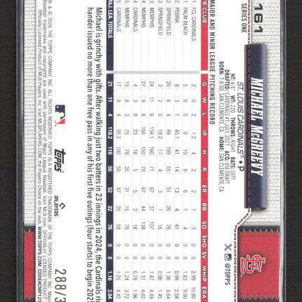 2025 Topps Series 1 Michael McGreevy #161 Yellow Foil /399