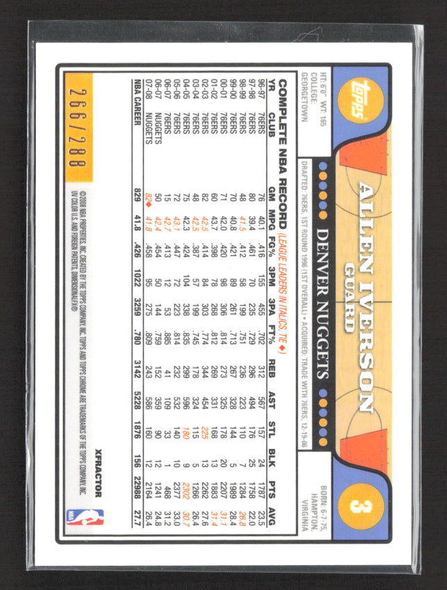 2008 Topps Chrome Allen Iverson #3 X-Fractor /288