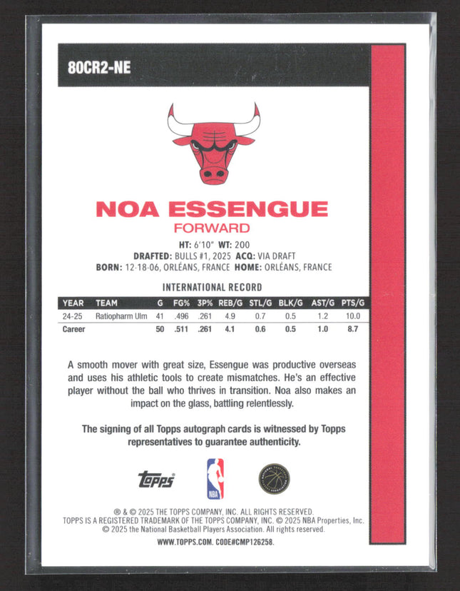 2025 Topps Chrome Noa Essengue #80CR2-NE Gold Mojo Refractor Auto /50 RC