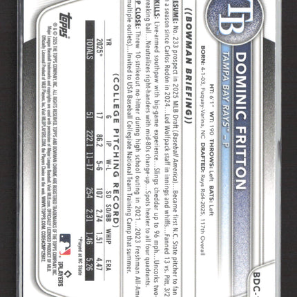 2025 Bowman Chrome Dominic Fritton #BDC-189 Purple Reptilian /199