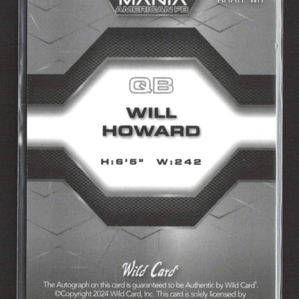 2024 Wild Card Auto Mania American FB Will Howard #AMAH-WH RWB Mosaic Auto 2/5