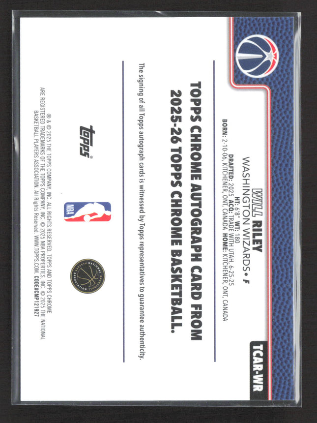 2025 Topps Chrome Will Riley #TCAR-WR Blue RC 06/150 Auto