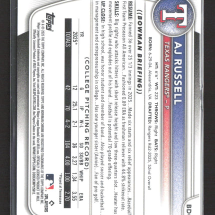 2023 Bowman Chrome AJ Russell #BDC-51 Sky Blue 1st Bowman