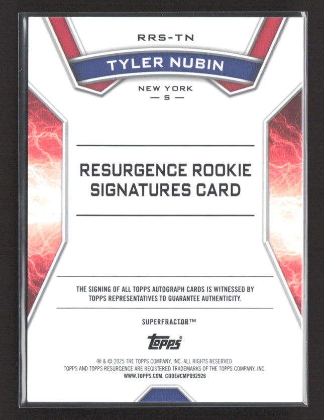 2025 Topps Resurgence Tyler Nubin #RRS-TN Superfractor RC Auto 1/1