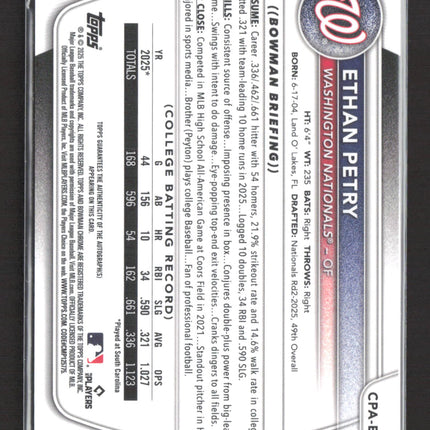2025 Topps Bowman Chrome Ethan Petry #CPA-EP Red Wave Refractor 3/5