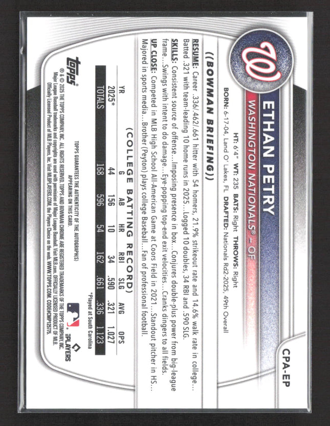 2025 Topps Bowman Chrome Ethan Petry #CPA-EP Red Wave Refractor 3/5
