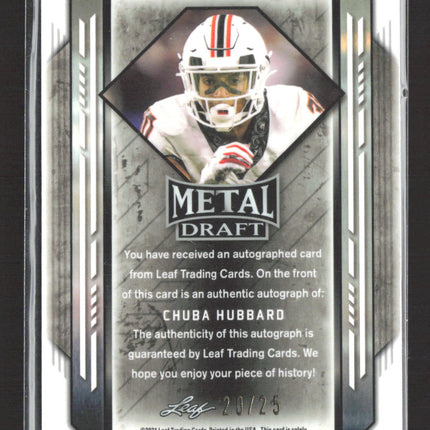 2021 Leaf Metal Draft Chuba Hubbard #PA-CH1 Purple Autograph 20/25