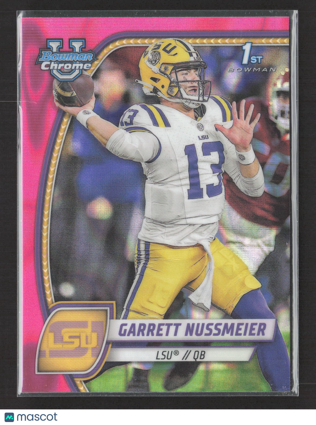 2024 Bowman Chrome University Garrett Nussmeier #5 Pink 1st Bowman