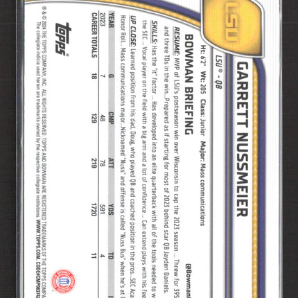 2024 Bowman Chrome University Garrett Nussmeier #5 Pink 1st Bowman