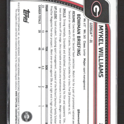 2024 Bowman Chrome University Mykel Williams #134 Purple Shimmer Refractor