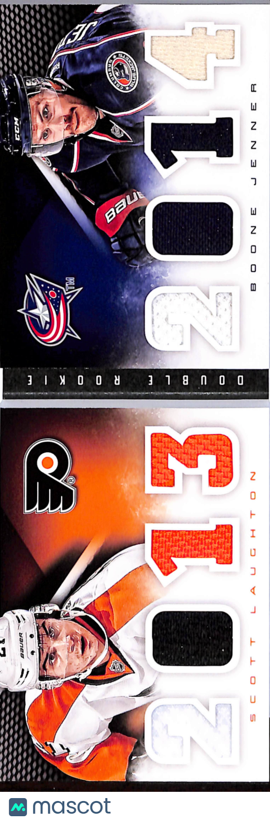 2013 Playbook Double Rookie Boone Jenner Scott Laughton #DR-LJ Jersey Patch