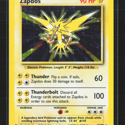 Pokemon 1999 Base Set Zapdos #16/102