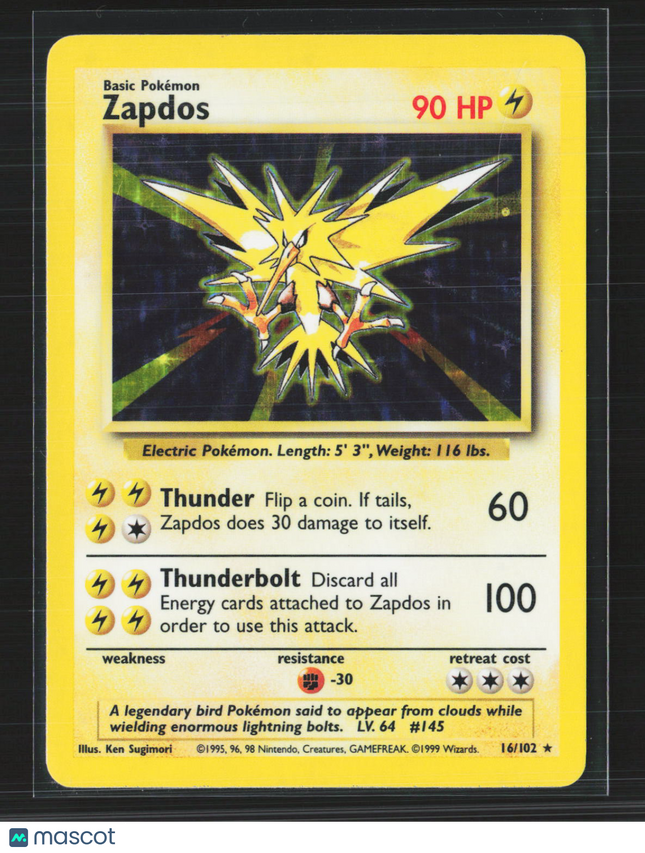 Pokemon 1999 Base Set Zapdos #16/102