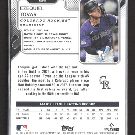 2025 Topps Pristine Ezequiel Tovar #131 Teal /199