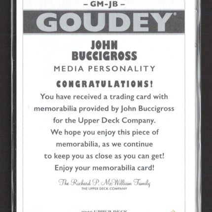 2020 Upper Deck Goodwin Champions Goudey John Buccigross #GM-JB Memorabilia