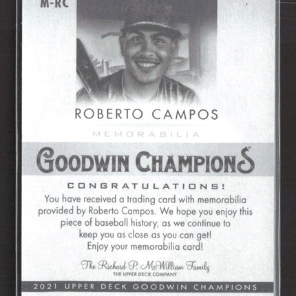 2021 Upper Deck Goodwin Champions Roberto Campos #M-RC Memorabilia