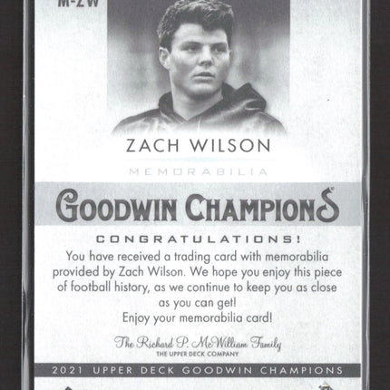 2021 Upper Deck Goodwin Champions Zach Wilson #M-ZW Memorabilia