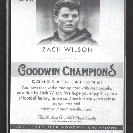 2021 Upper Deck Goodwin Champions Zach Wilson #M-ZW Memorabilia