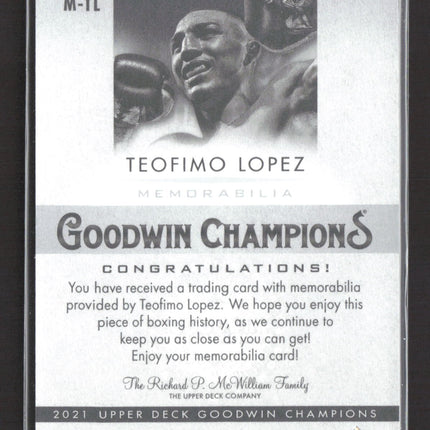 2021 Upper Deck Goodwin Champions Teofimo Lopez #M-TL Memorabilia